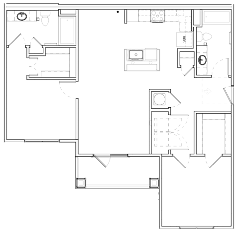 Floor plan for 2 beds, 2 baths, 1085 sqft
